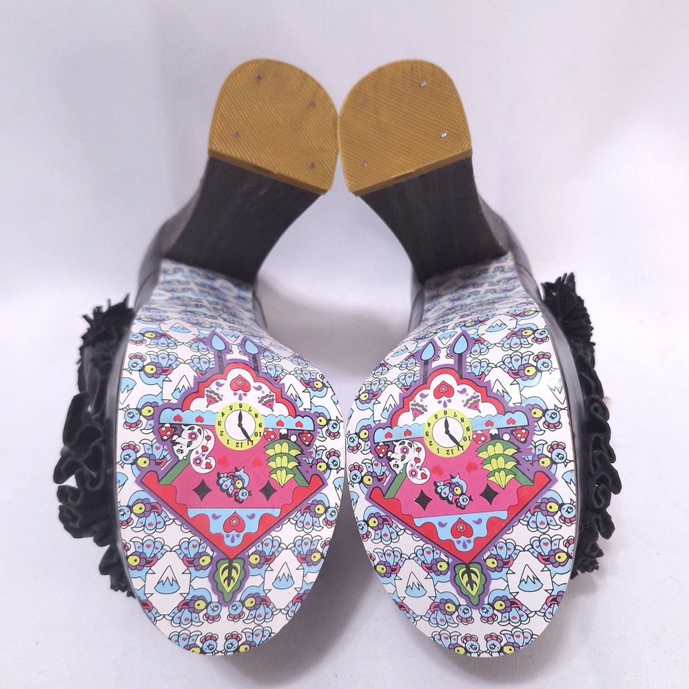 Irregular Choice Pertrisha Leather Floral Ruffle Platform Heels Womens 6.5 Black - Picture 8 of 11